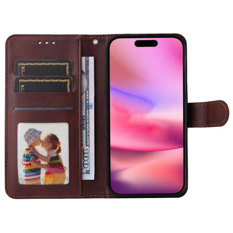 Housse iPhone 16 Style Cuir Uni à Lanière
