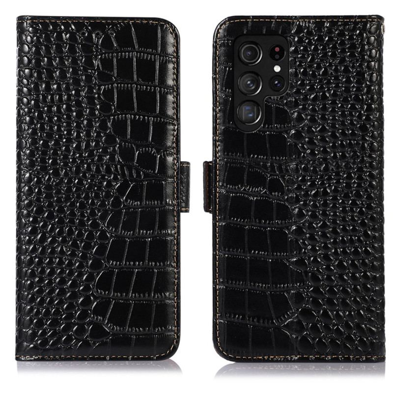 Housse Samsung Galaxy S26 Ultra Blocage RFID Style Crocodile