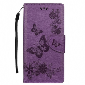 Housse Samsung Galaxy Note 10 Plus Papillons et Floralies à Lanière