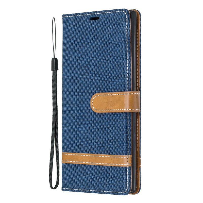 Housse Samsung Galaxy Note 10 Plus Tissu et Effet Cuir à Lanière