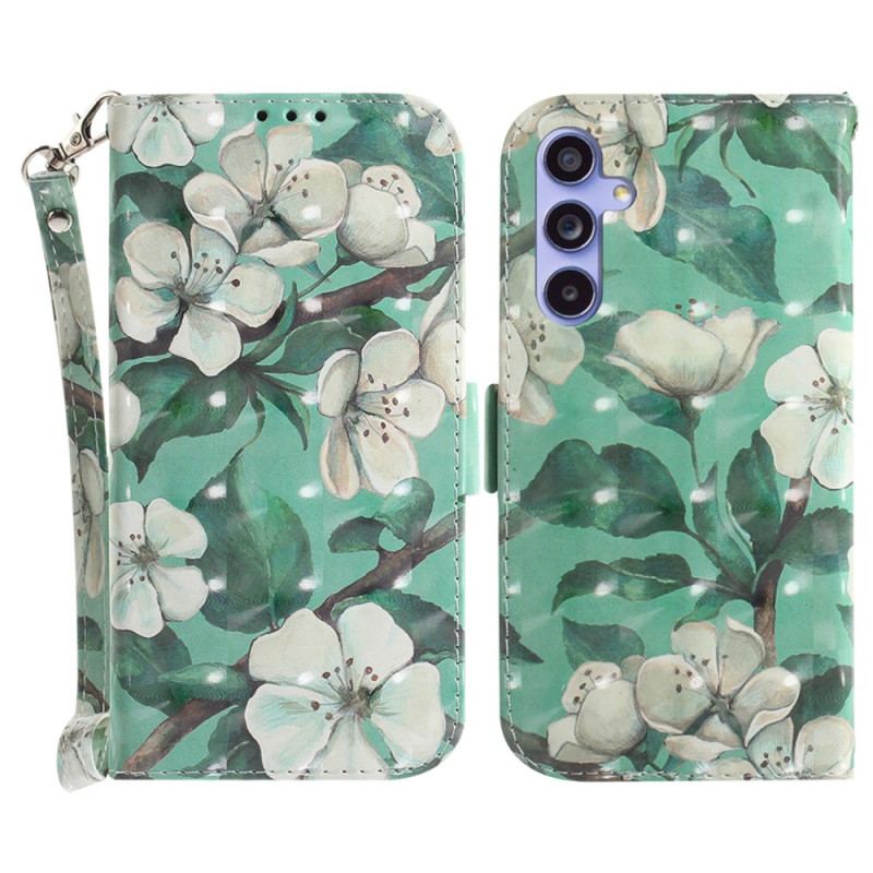 Housse Samsung Galaxy A55 5G Fleurs Aquarelles à Lanière