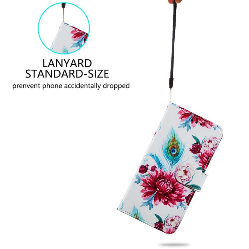Housse Samsung Galaxy A55 5G Fleurs Rouges à Lanière