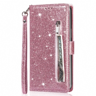 Housse Samsung Galaxy A55 5G Porte-Monnaie Paillettes à Lanière
