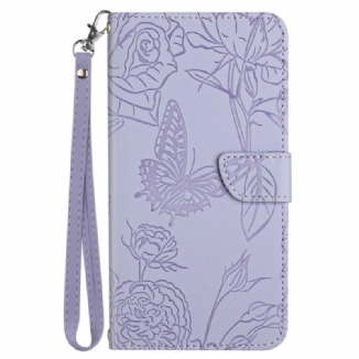 Housse Samsung Galaxy M33 5G Papillons Discrets et Lanière