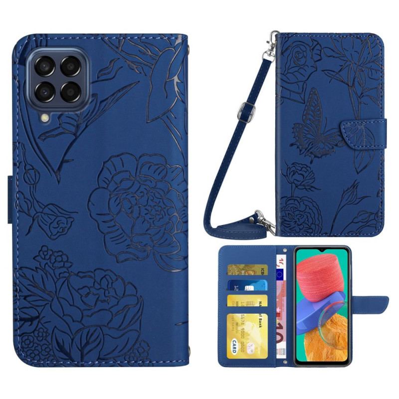 Housse Samsung Galaxy M33 5G Papillons et Bandoulière