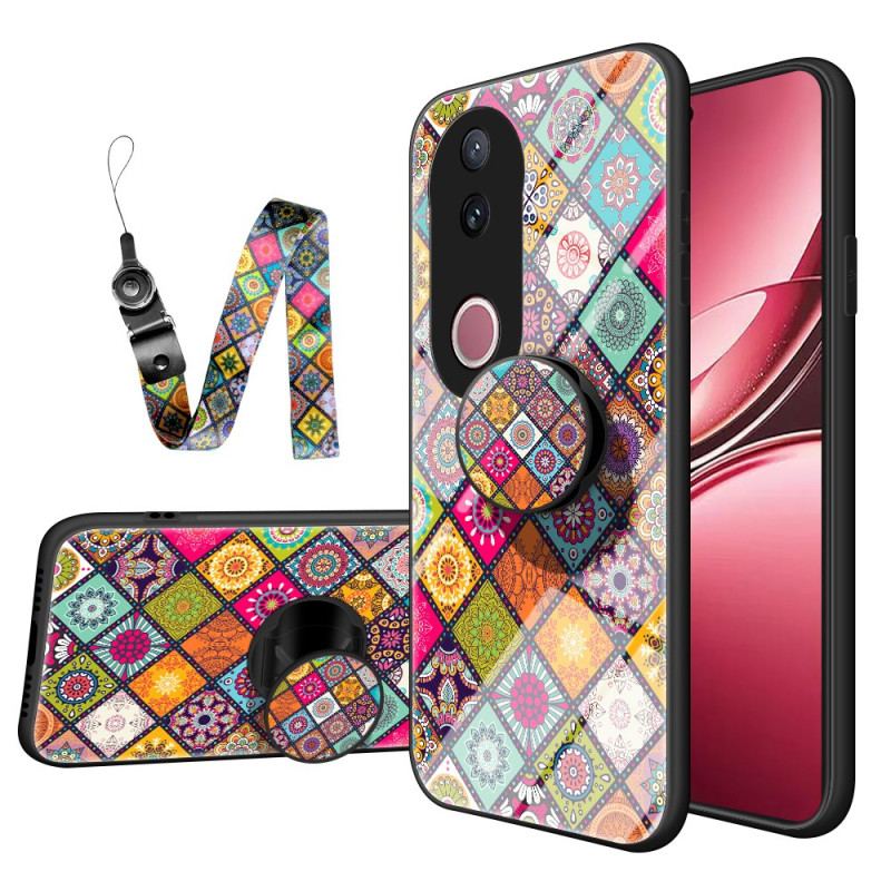 Coque Vivo V50 5G Support et Lanière Patchwork