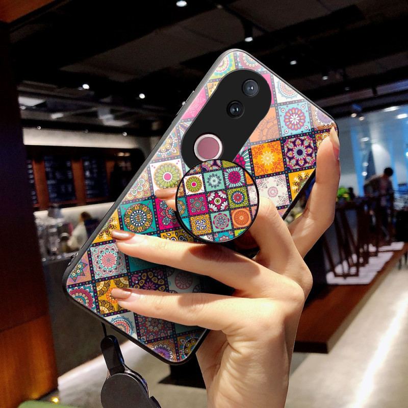 Coque Vivo V50 5G Support et Lanière Patchwork