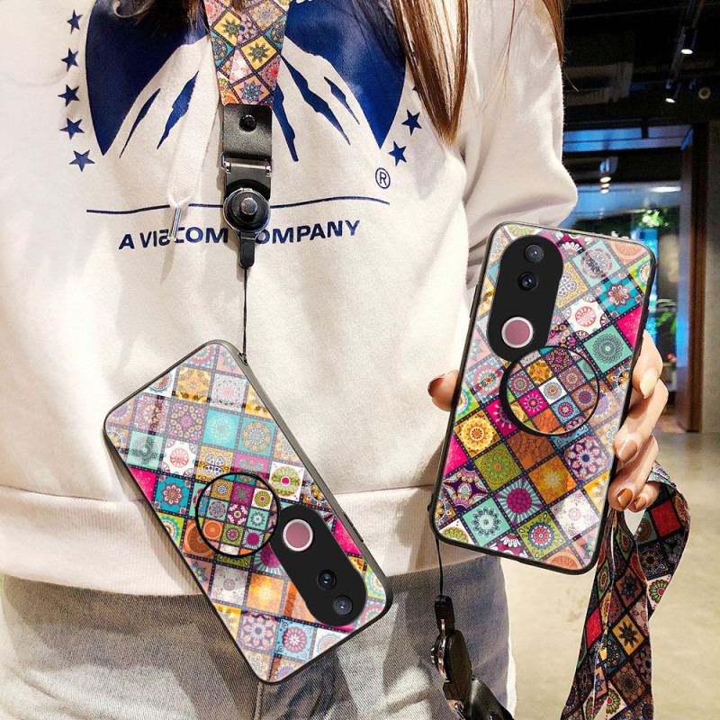 Coque Vivo V50 5G Support et Lanière Patchwork