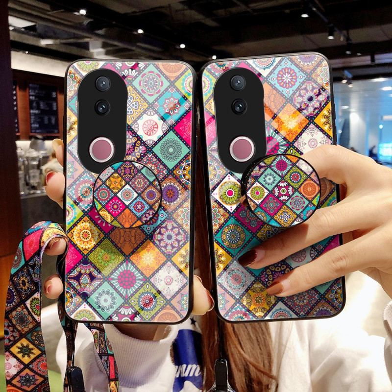 Coque Vivo V50 5G Support et Lanière Patchwork