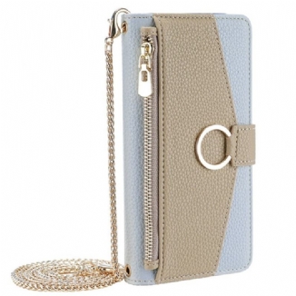 Housse Vivo V50 5G Portefeuille Miroir et Chaîne