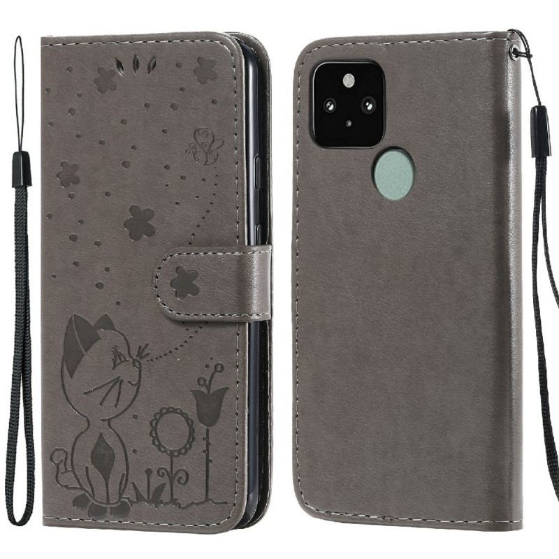 Housse Google Pixel 5 Chat et Abeille à Lanière
