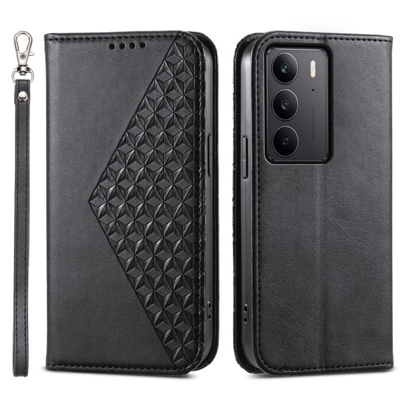 Flip Cover Realme C75 Texture Veau avec Lanière
