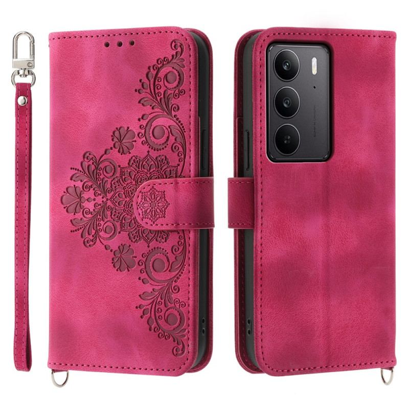 Housse Realme C75 Effet Daim Dentelle avec Lanière et Bandoulière