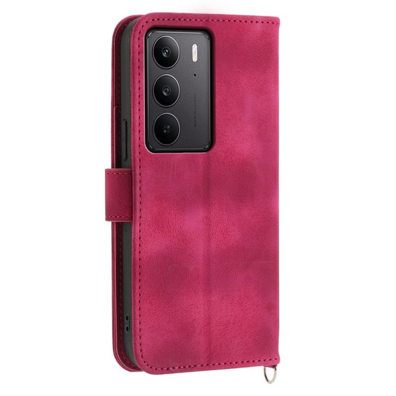 Housse Realme C75 Effet Daim Dentelle avec Lanière et Bandoulière