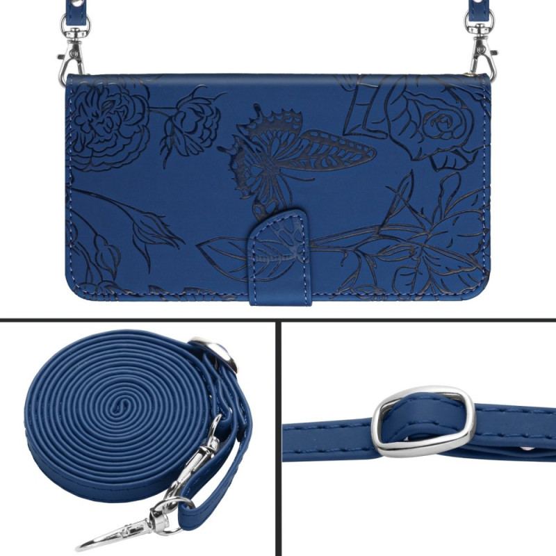 Housse Realme C75 Empreinte Papillons à Bandoulière