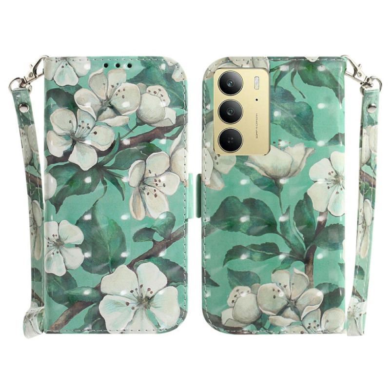 Housse Realme C75 Fleurs Aquarelle à Lanière