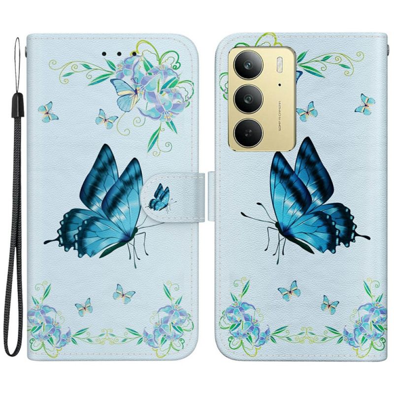 Housse Realme C75 Papillon Bleu et Fleurs