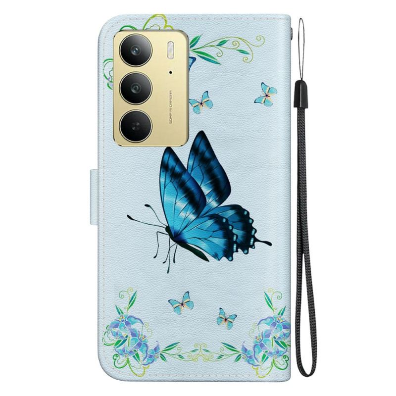 Housse Realme C75 Papillon Bleu et Fleurs