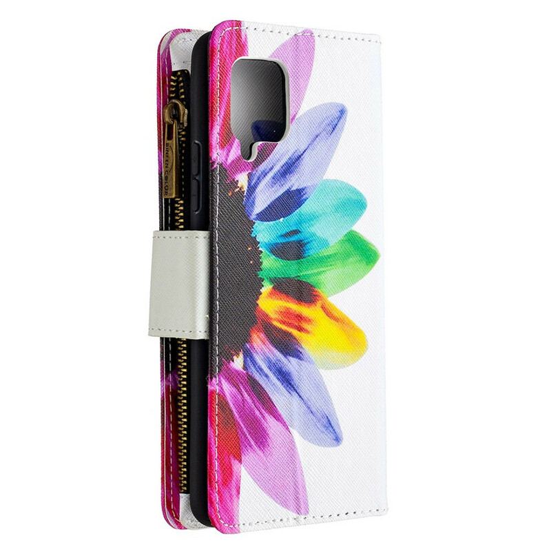 Housse Samsung Galaxy A42 5G Poche Zippée Fleur