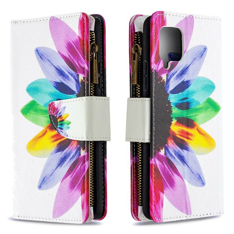 Housse Samsung Galaxy A42 5G Poche Zippée Fleur