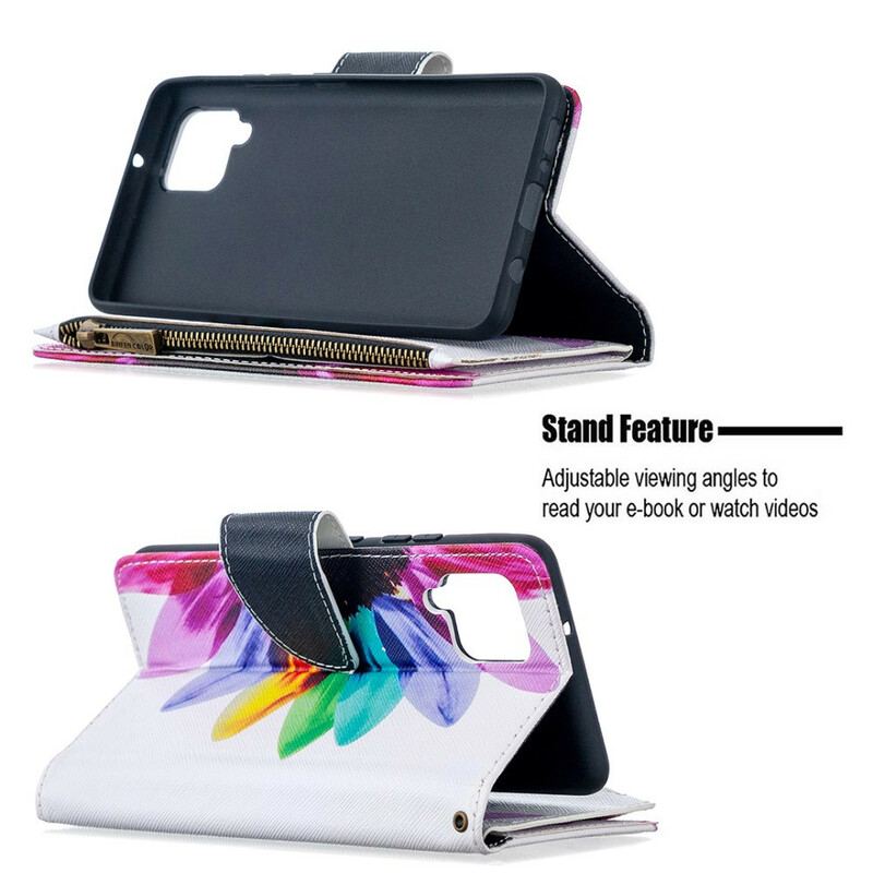 Housse Samsung Galaxy A42 5G Poche Zippée Fleur