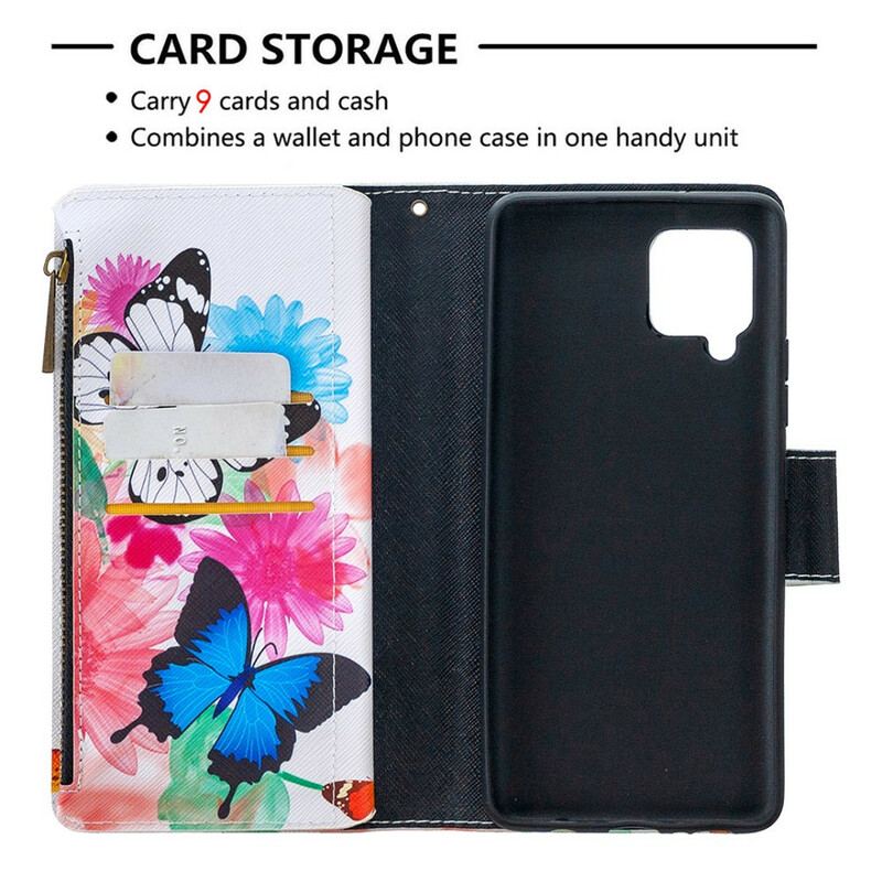 Housse Samsung Galaxy A42 5G Poche Zippée Papillons