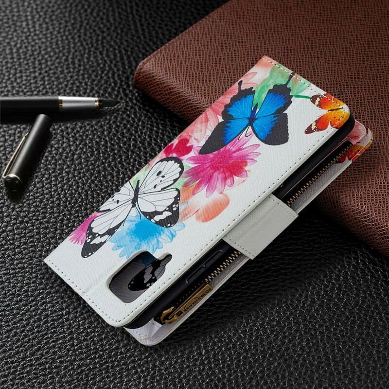 Housse Samsung Galaxy A42 5G Poche Zippée Papillons