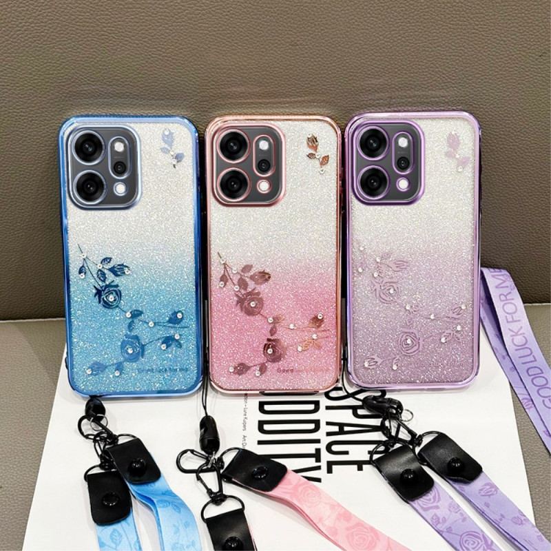Coque Oppo Reno 14 5G Fleurs et Strass