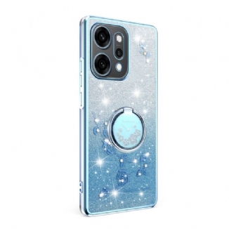 Coque Oppo Reno 14 5G Fleurs et Strass avec Anneau-Support
