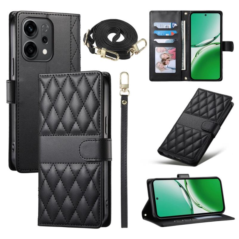Housse Oppo Reno 14 5G Style Matelassé avec Lanière et Bandoulière
