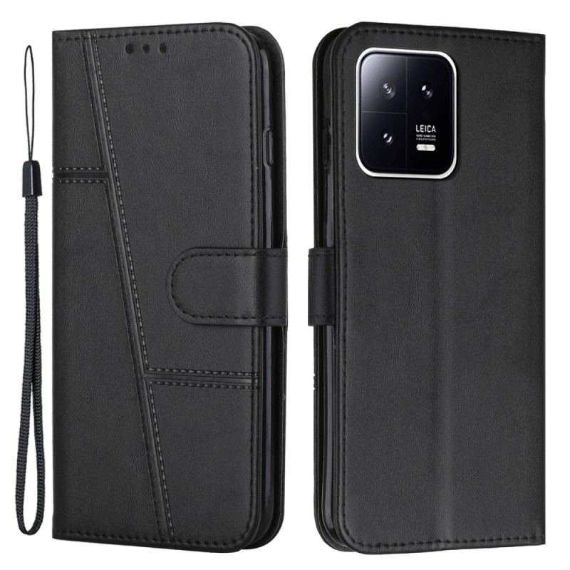 Housse Xiaomi 13 Pro Style Cuir Géométrique à Lanière