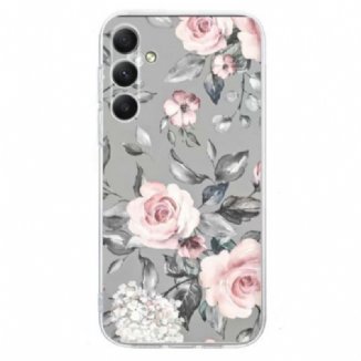 Coque Galaxy S26 Fleurs Fond Gris