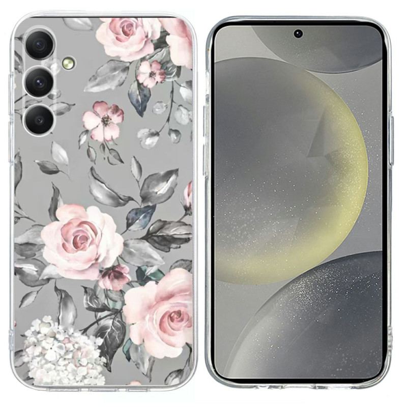 Coque Galaxy S26 Fleurs Fond Gris