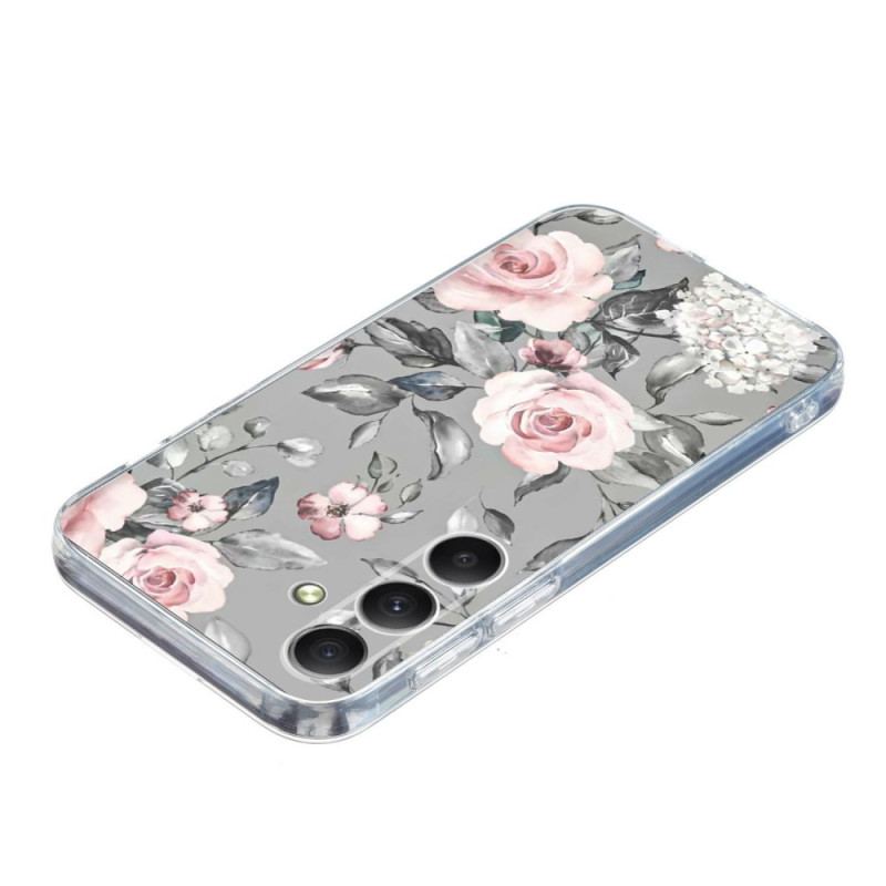 Coque Galaxy S26 Fleurs Fond Gris