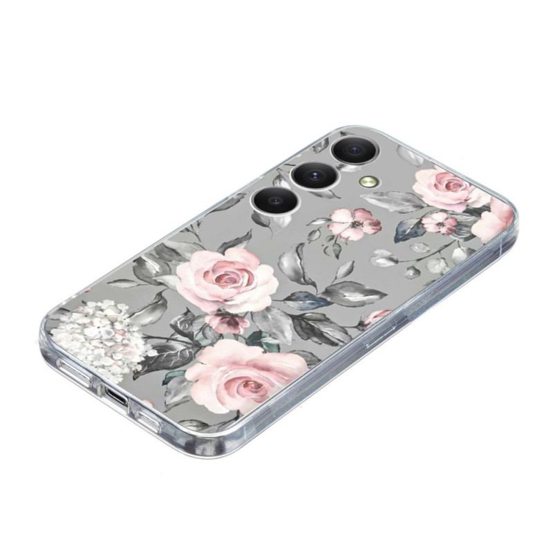 Coque Galaxy S26 Fleurs Fond Gris