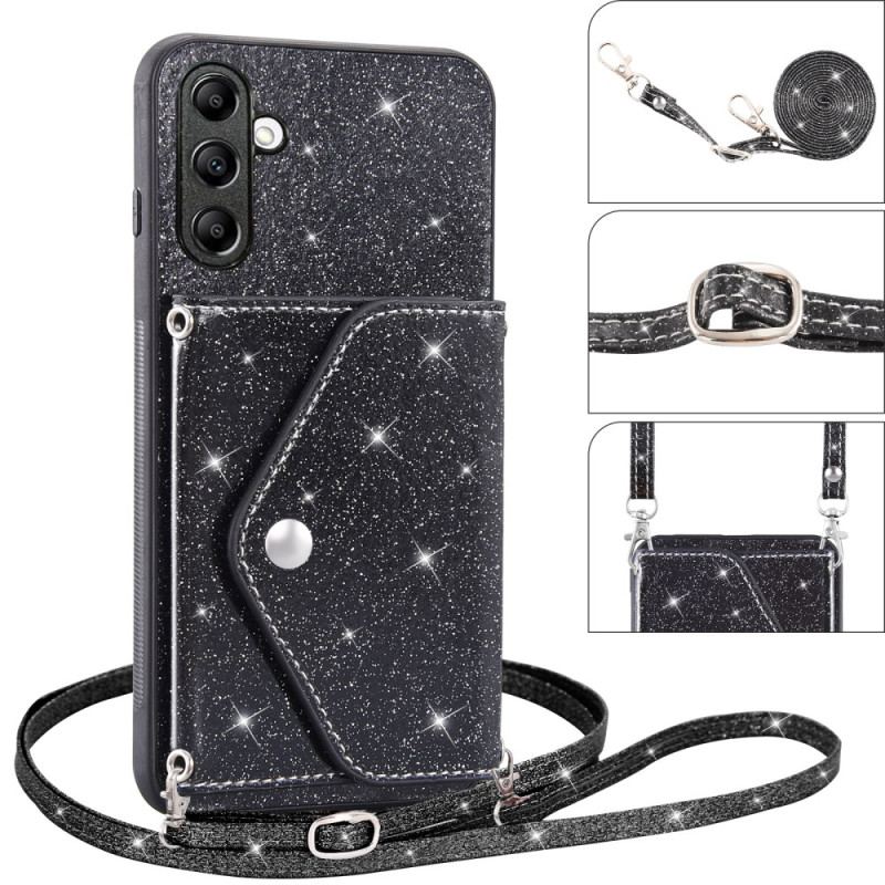 Coque Samsung Galaxy S26 Porte-Cartes Paillettes et Bandoulière