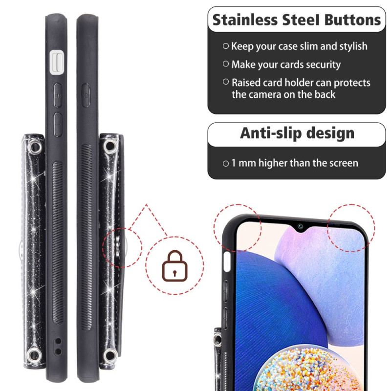Coque Samsung Galaxy S26 Porte-Cartes Paillettes et Bandoulière