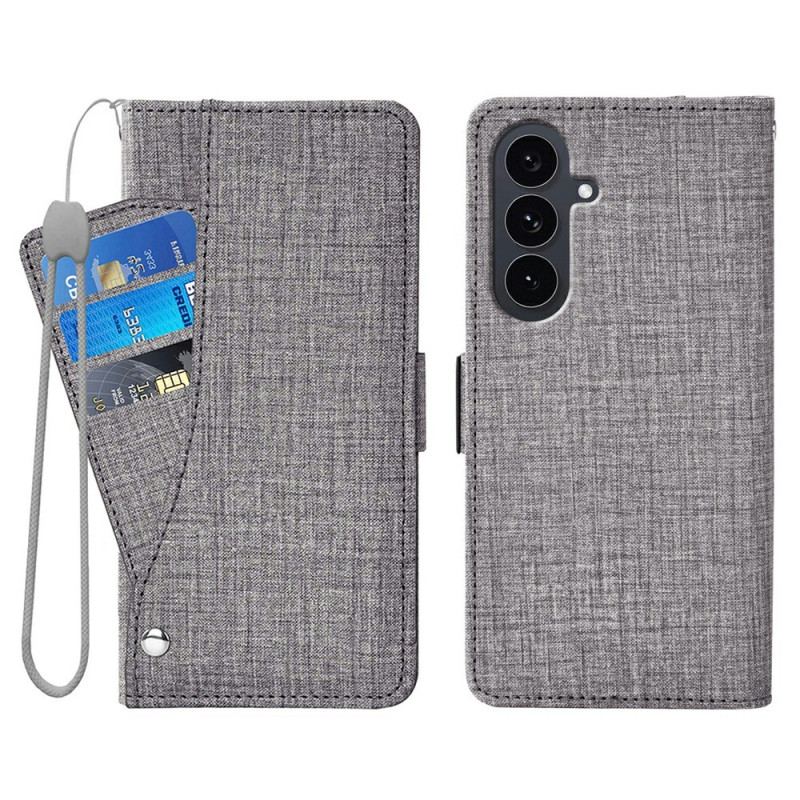 Housse Samsung Galaxy S26 avec Texture Jean et Porte-Cartes Rotatif
