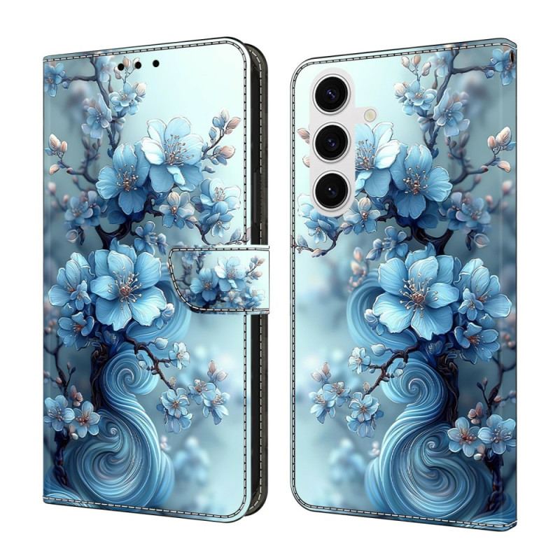 Housse Samsung Galaxy S26 Fleurs Bleu Glacé