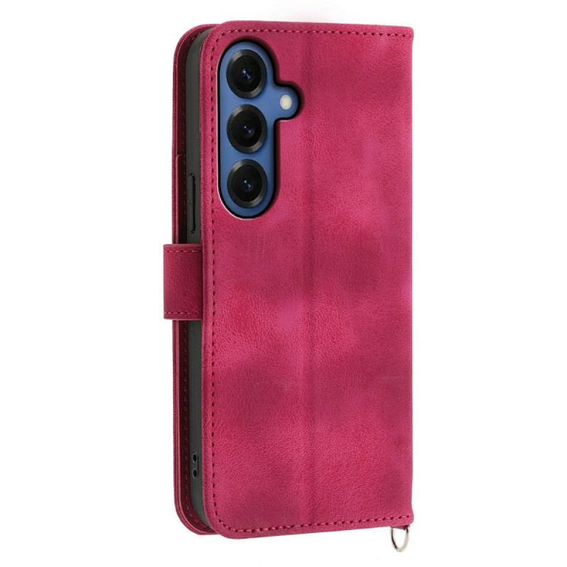 Housse Samsung Galaxy S26 Motif Floral Effet Daim avec Sangles