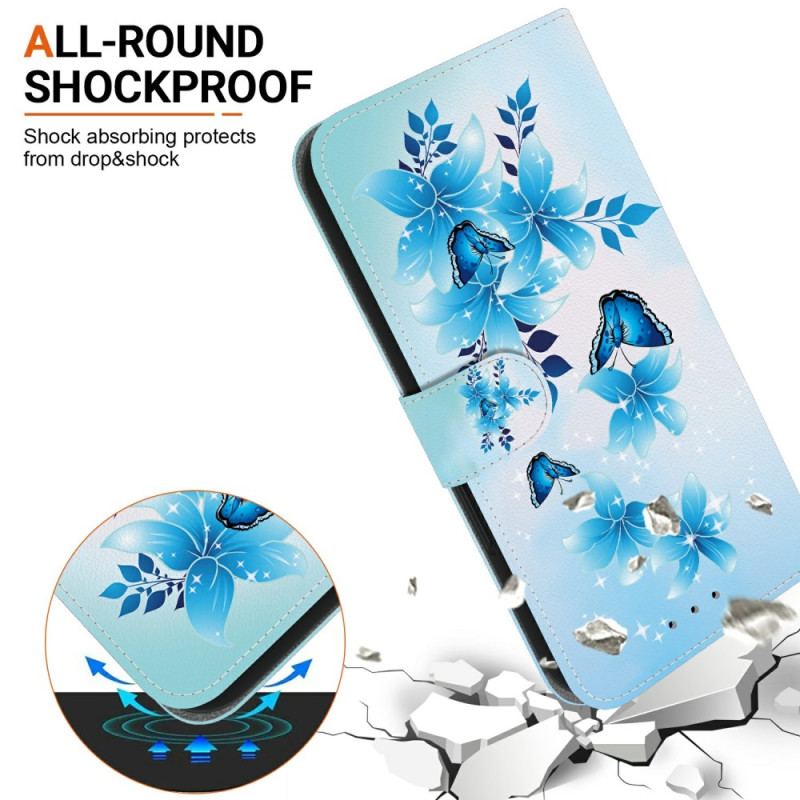 Housse Samsung Galaxy S26 Papillons Bleus et Fleurs