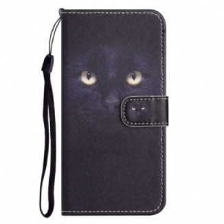 Housse iPhone 14 Plus Chat Noir à Lanière