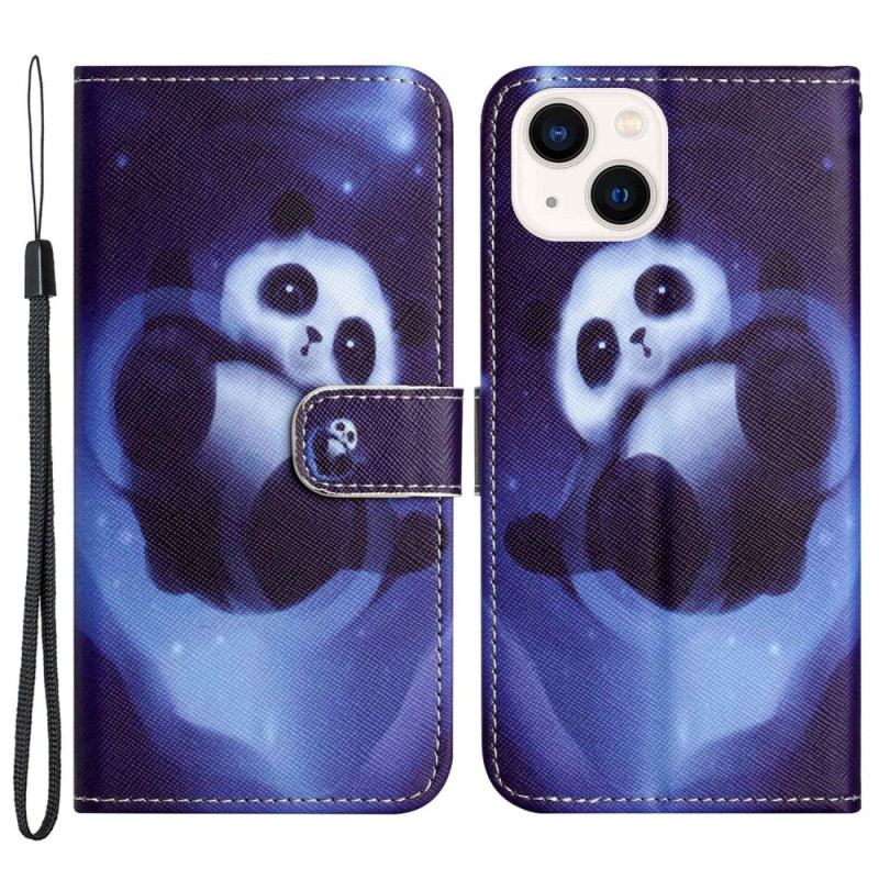 Housse iPhone 14 Plus Panda dans l'Espace à Lanière