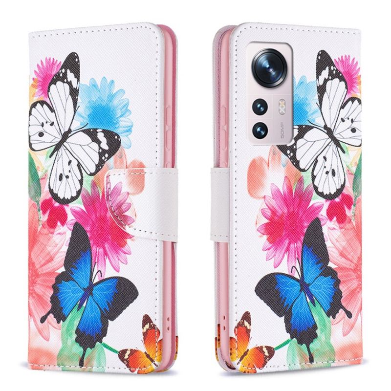 Housse  Xiaomi 12 / 12X  Papillons et Fleurs Peints