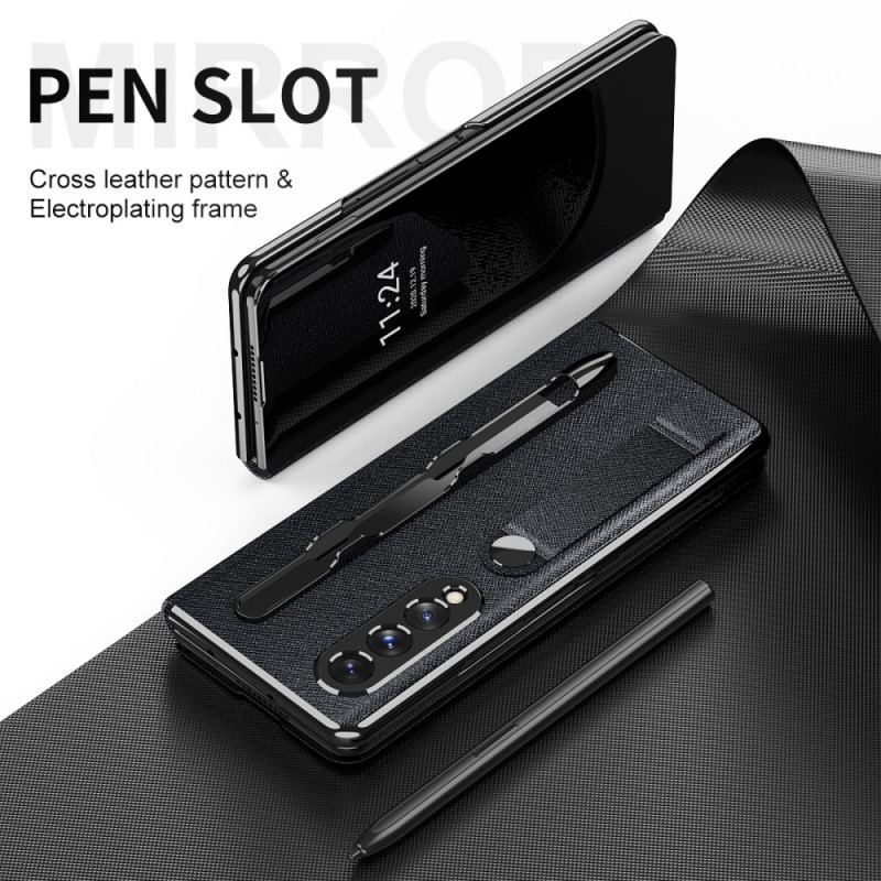 Flip Cover Samsung Galaxy Z Fold 3 5G Miroir Porte-Stylet et Sangle
