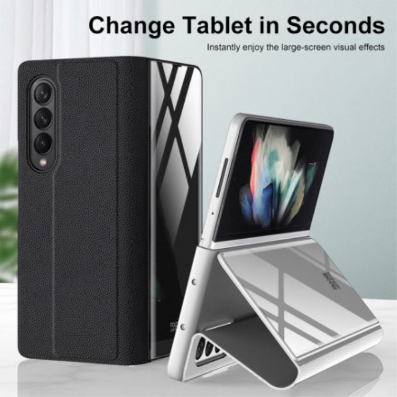 Flip Cover Samsung Galaxy Z Fold 3 5G Verre Trempé et Simili Cuir