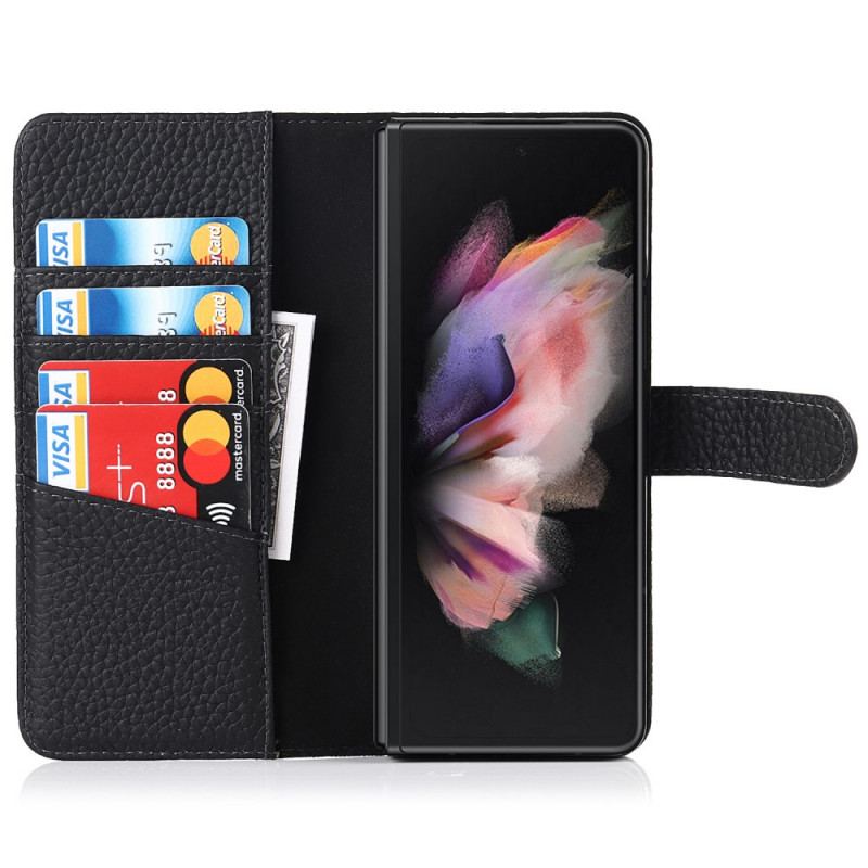 Housse Samsung Galaxy Z Fold 3 5G Véritable Cuir Litchi Porte-Stylet