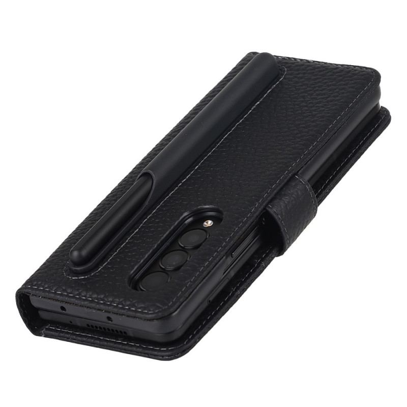 Housse Samsung Galaxy Z Fold 3 5G Véritable Cuir Litchi Porte-Stylet