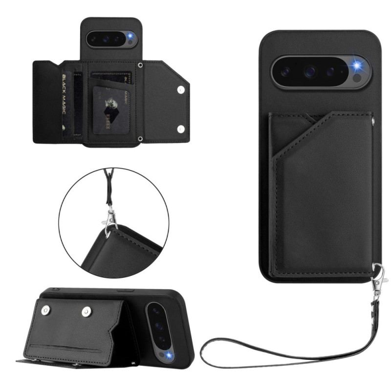 Coque Google Pixel 10 / Pixel 10 Pro Effet Cuir avec Porte-Cartes et Lanière