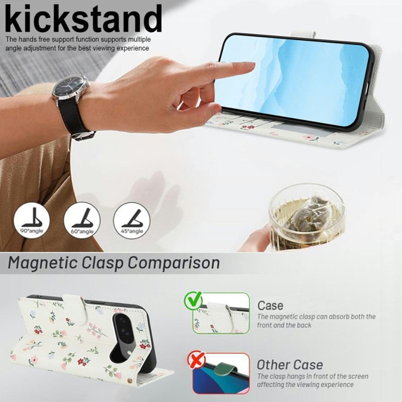 Housse Google Pixel 10 / 10 Pro Fleurettes à Lanière